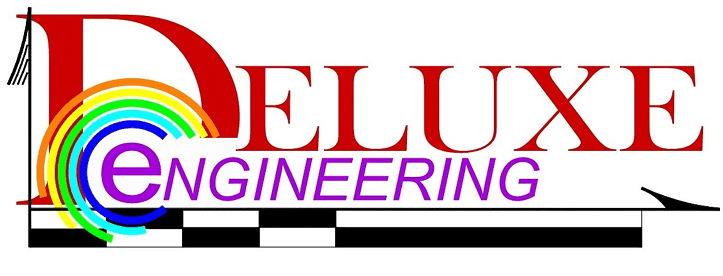 Deluxe Engineering logo with colorful design.
